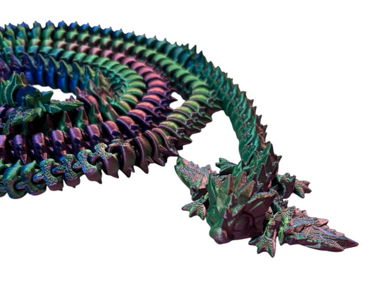 3D printed 63" Long Tiny Crystal Dragon Blue, Green, Purple