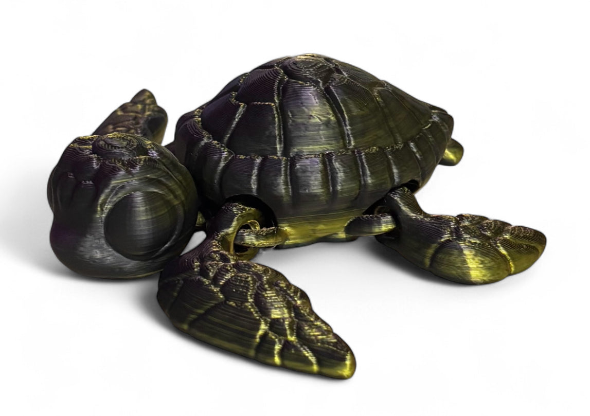 3D printed 4-1/2" Sea Turtle - Black Gold Purple