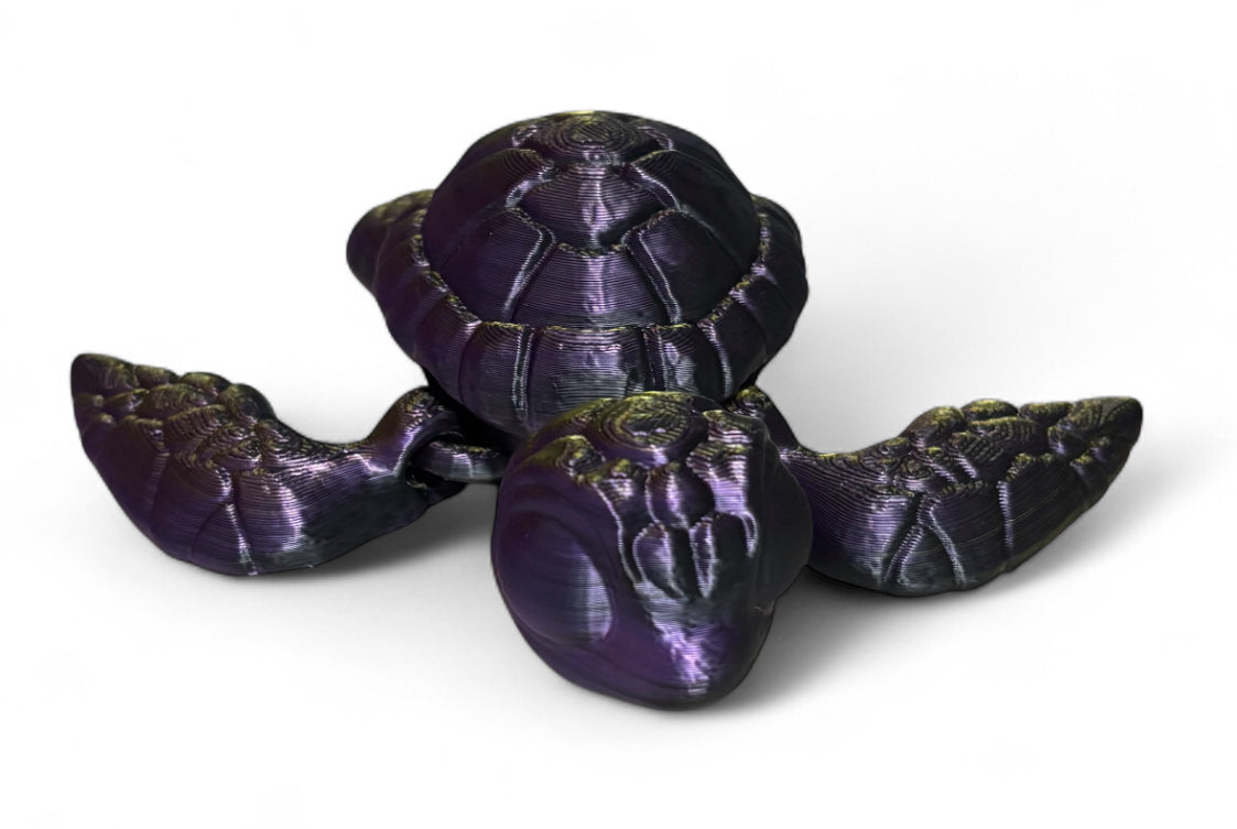 3D printed 4-1/2" Sea Turtle - Black Gold Purple