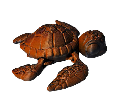 3D printed 4-1/2" Sea Turtle - Black/Orange