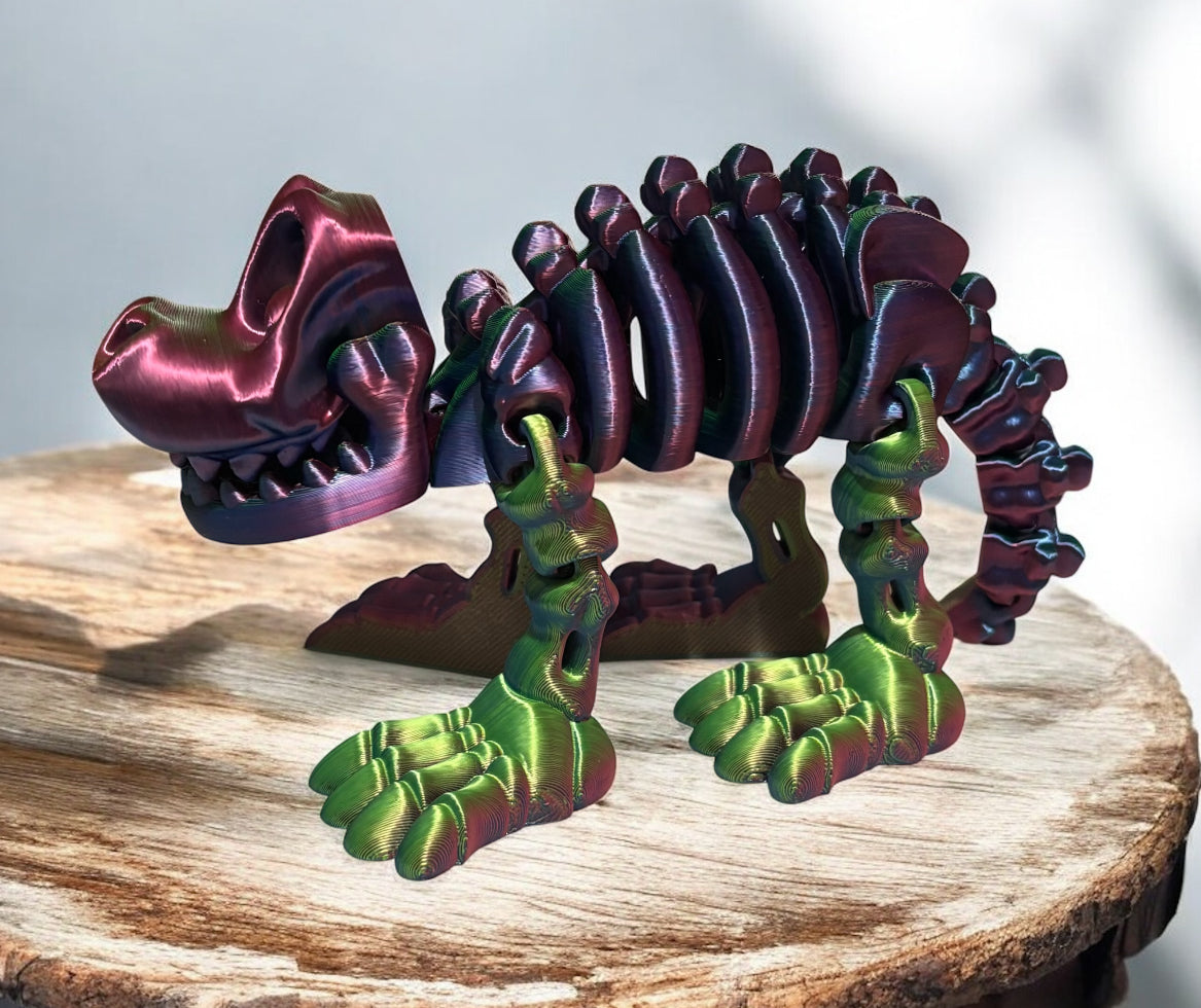 3D printed 8" Skeleton Dog - Blue/Green/Purple