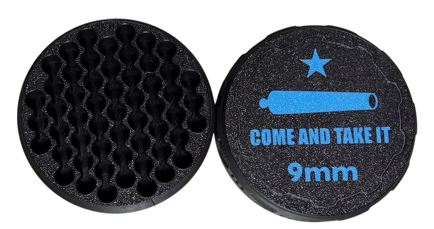 9mm 4-1/4" Ammo Can II - Come and Take It Lid - Black w/Cyan