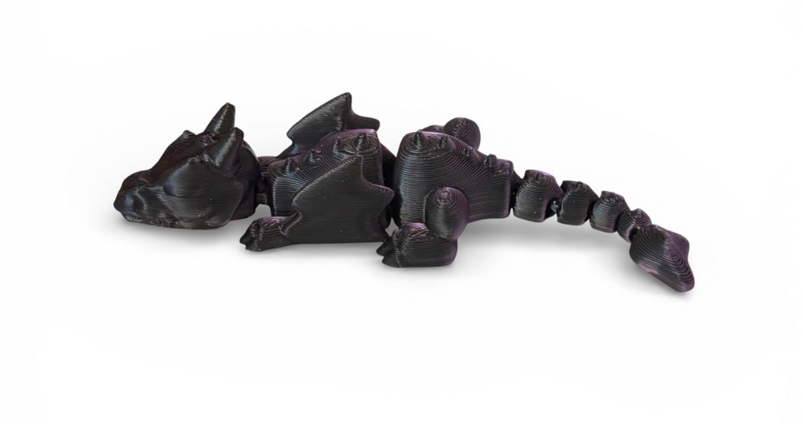 3D printed 4" Lazy Dragon, Purple and Black
