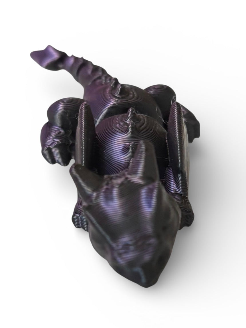 3D printed 4" Lazy Dragon, Purple and Black