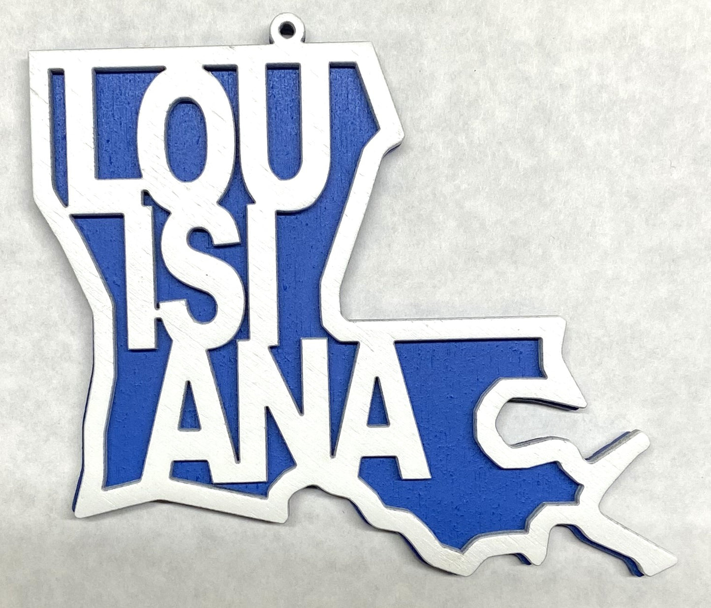 Louisiana Wood Ornament - White over Blue