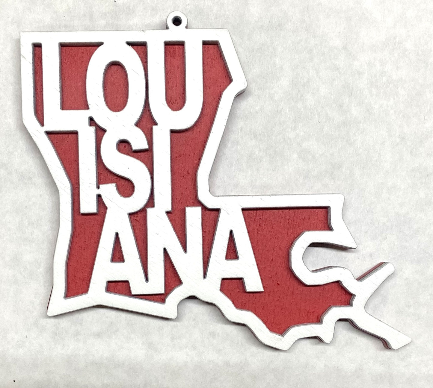 Louisiana Wood Ornament - White over Red