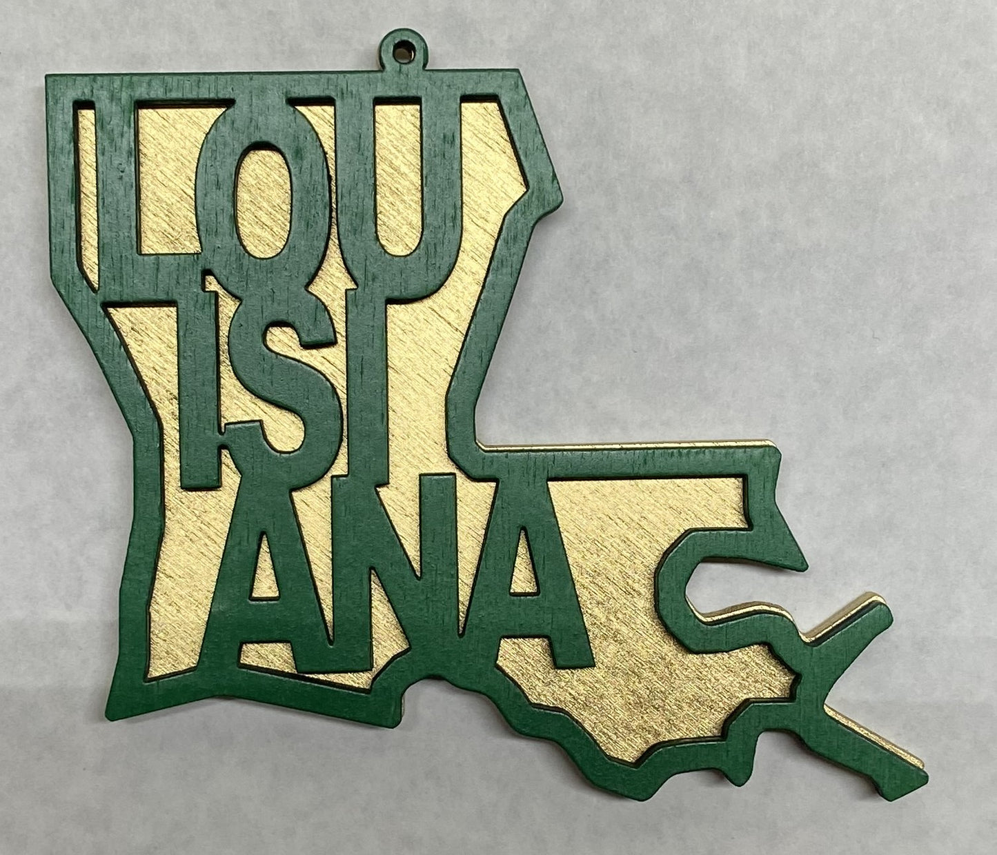 Louisiana Wood Ornament - Green over Gold