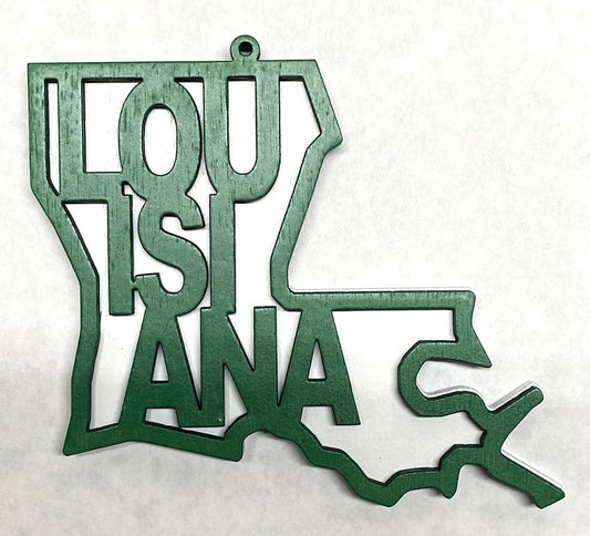 Louisiana Wood Ornament - Green over White