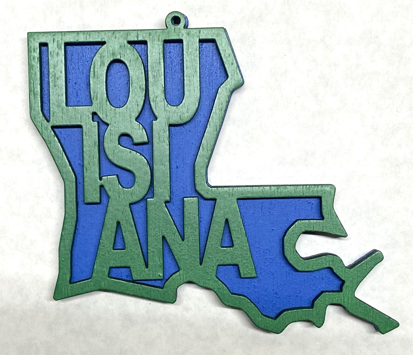 Louisiana Wood Ornament - Green over Blue