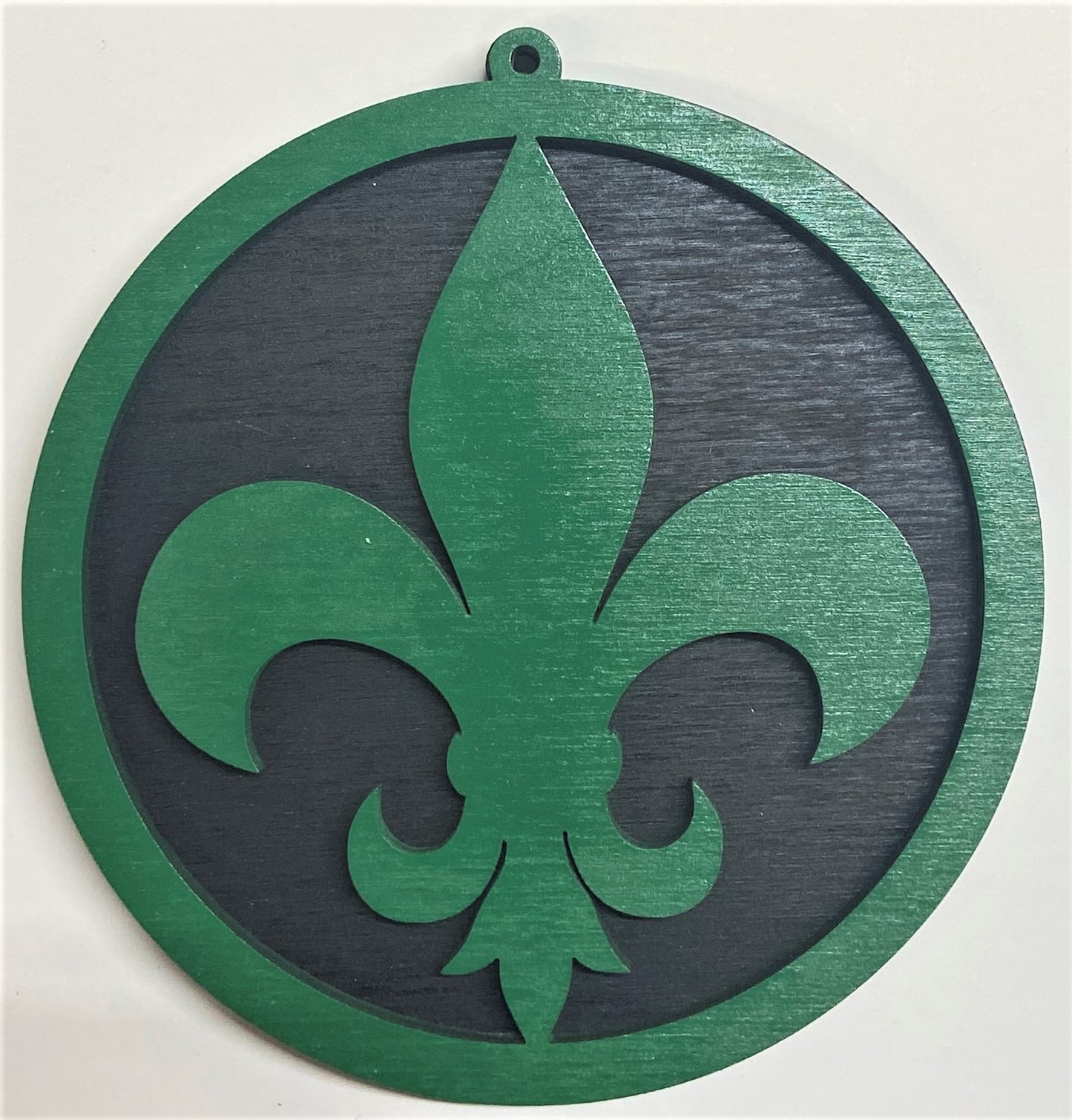 Fluer de Lis Wood Ornament - Green over Black