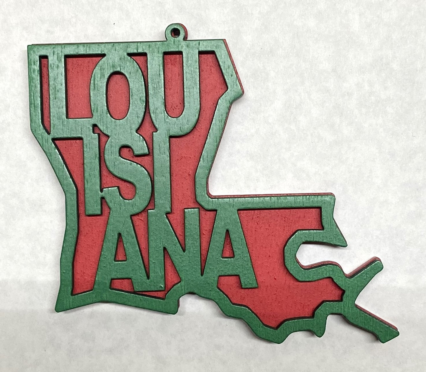 Louisiana Wood Ornament - Green over Red