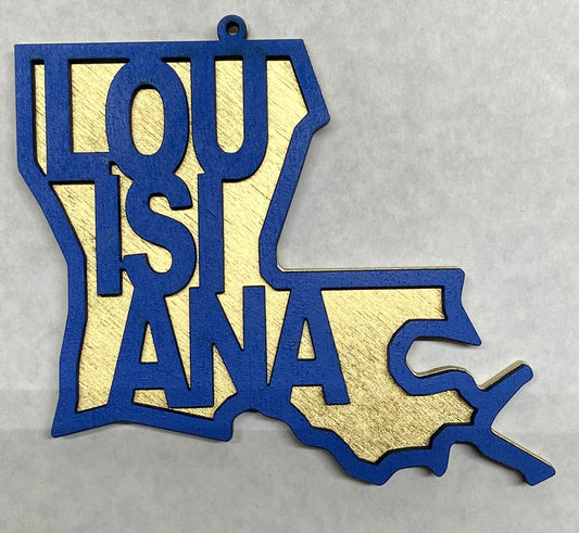 Louisiana Wood Ornament - Blue over Gold