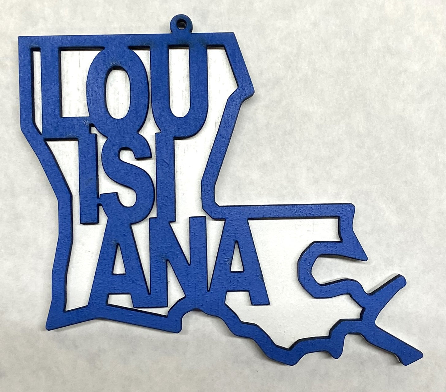 Louisiana Wood Ornament - Blue over White