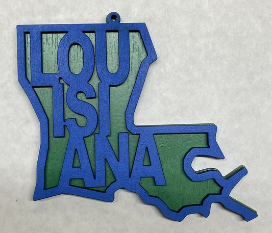 Louisiana Wood Ornament - Blue over Green