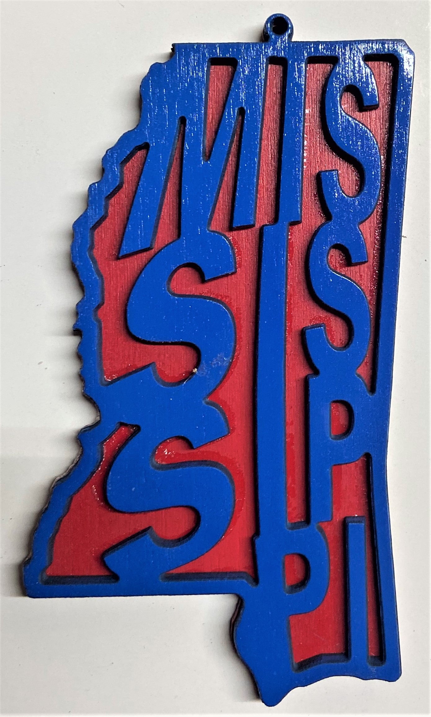 Mississippi Wood Ornament - Blue over Red