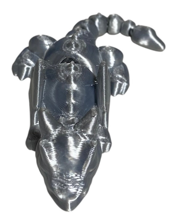 3D printed 4" Lazy Dragon, Silver Silk