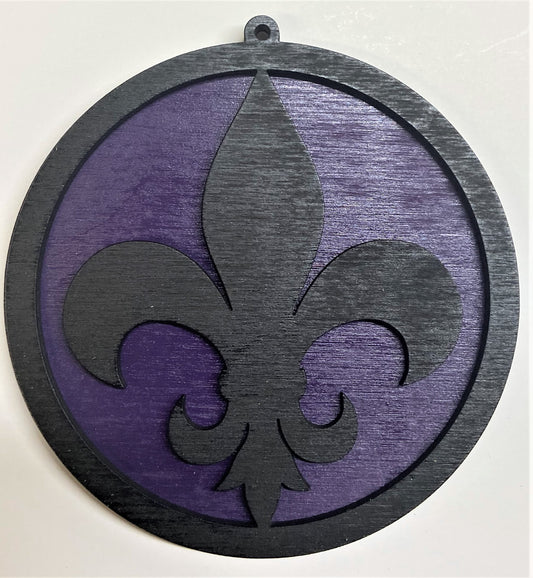 Fluer de Lis Wood Ornament - Black over Purple