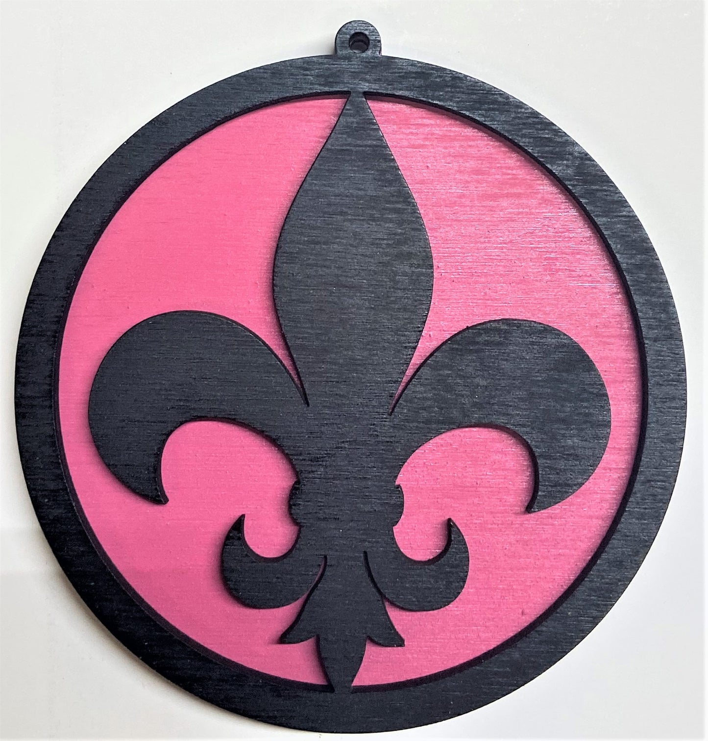 Fluer de Lis Wood Ornament - Black over Pink