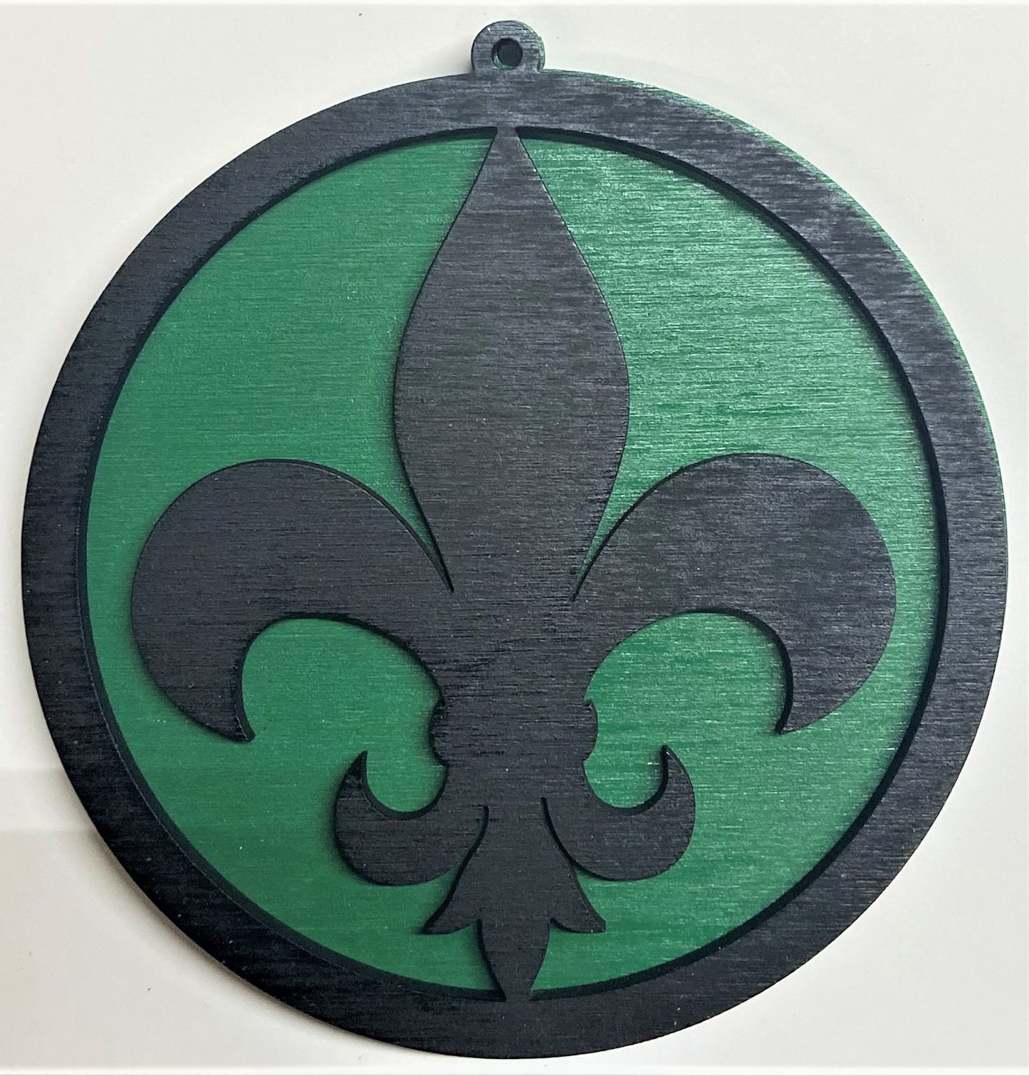 Fluer de Lis Wood Ornament - Black over Green