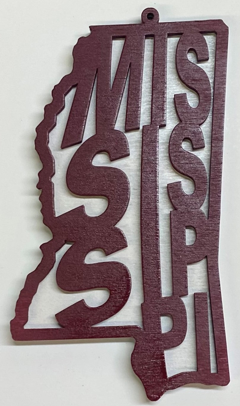 Mississippi Wood Ornament - Maroon over White