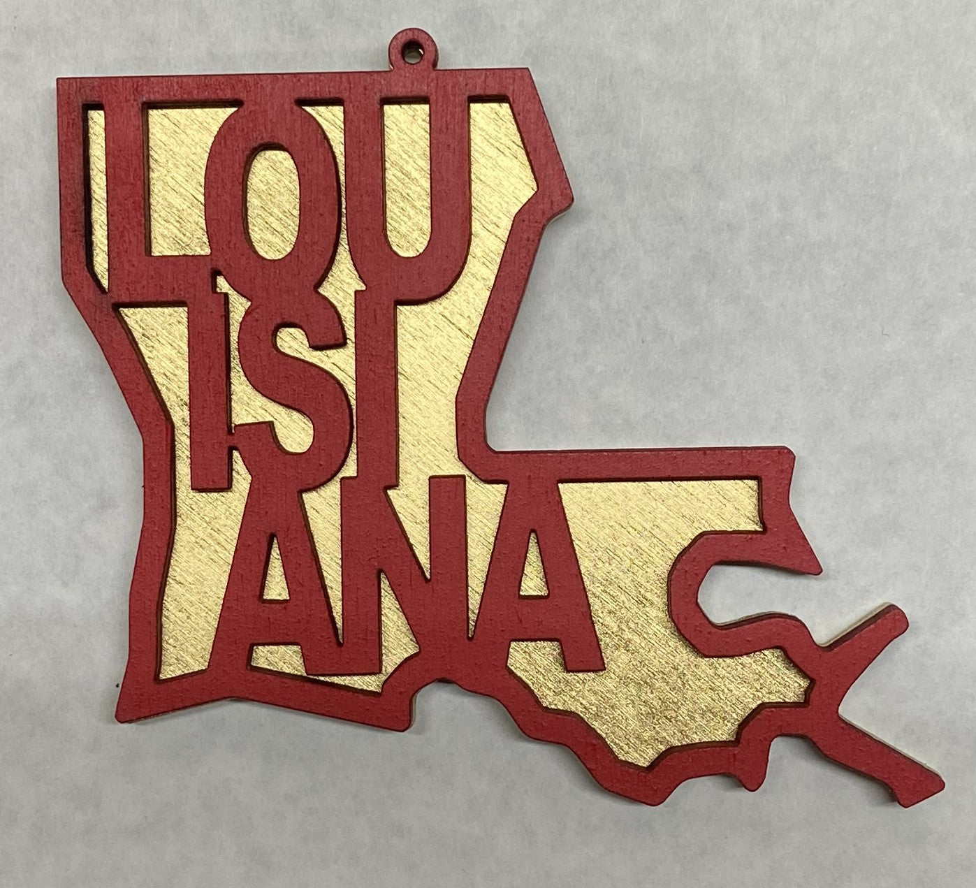 Louisiana Wood Ornament - Red over Gold