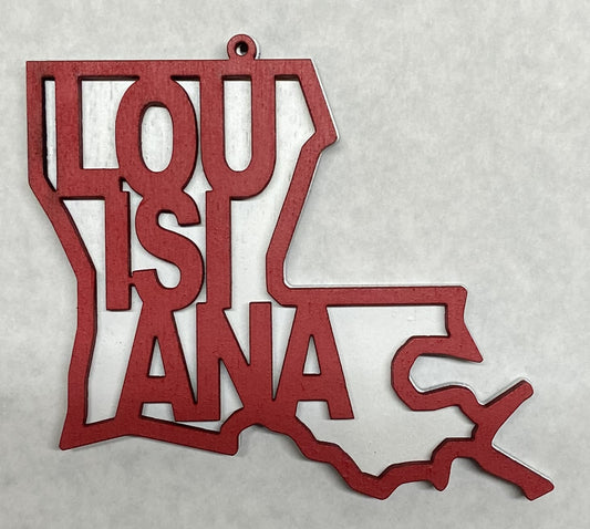 Louisiana Wood Ornament - Red over White