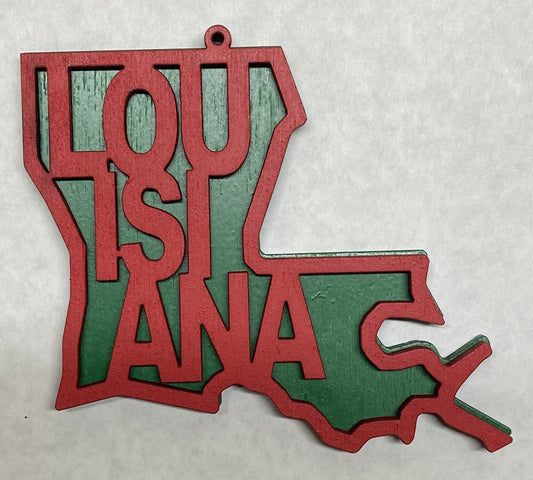 Louisiana Wood Ornament - Red over Green