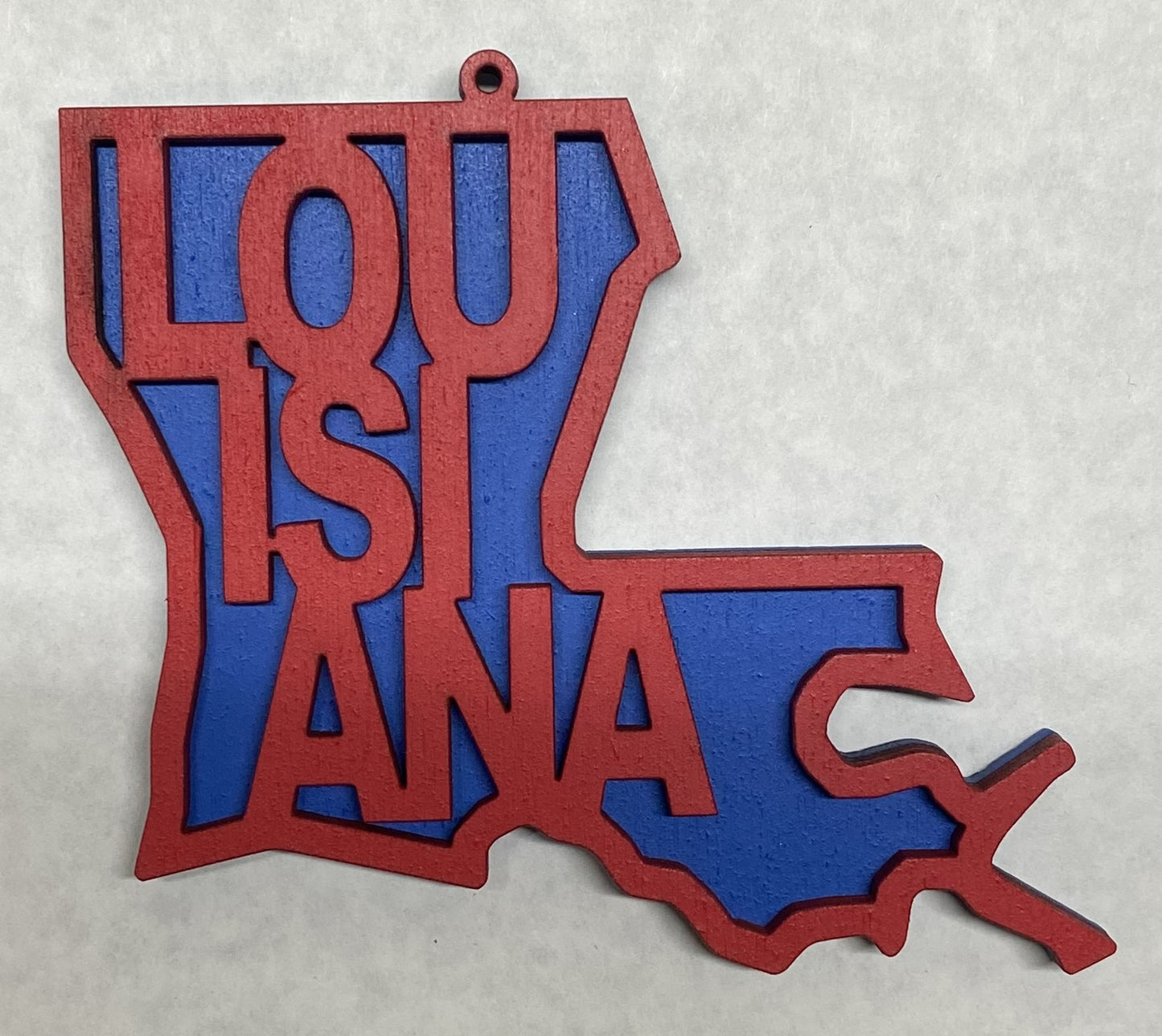 Louisiana Wood Ornament - Red over Blue