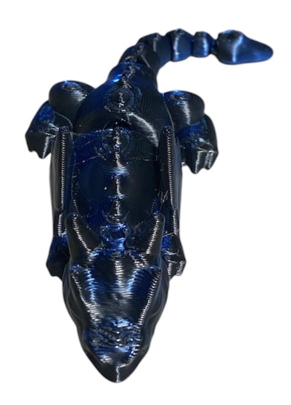 3D printed 4" Lazy Dragon, Blue/Black