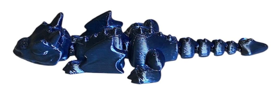 3D printed 4" Lazy Dragon, Blue/Black