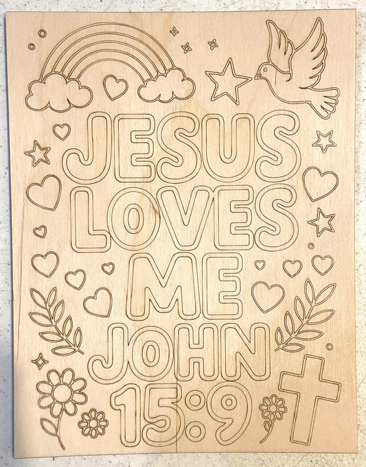 Ready to Paint Plywood 7" x 9" Coloring Boards - Jesus Loves Me - S619