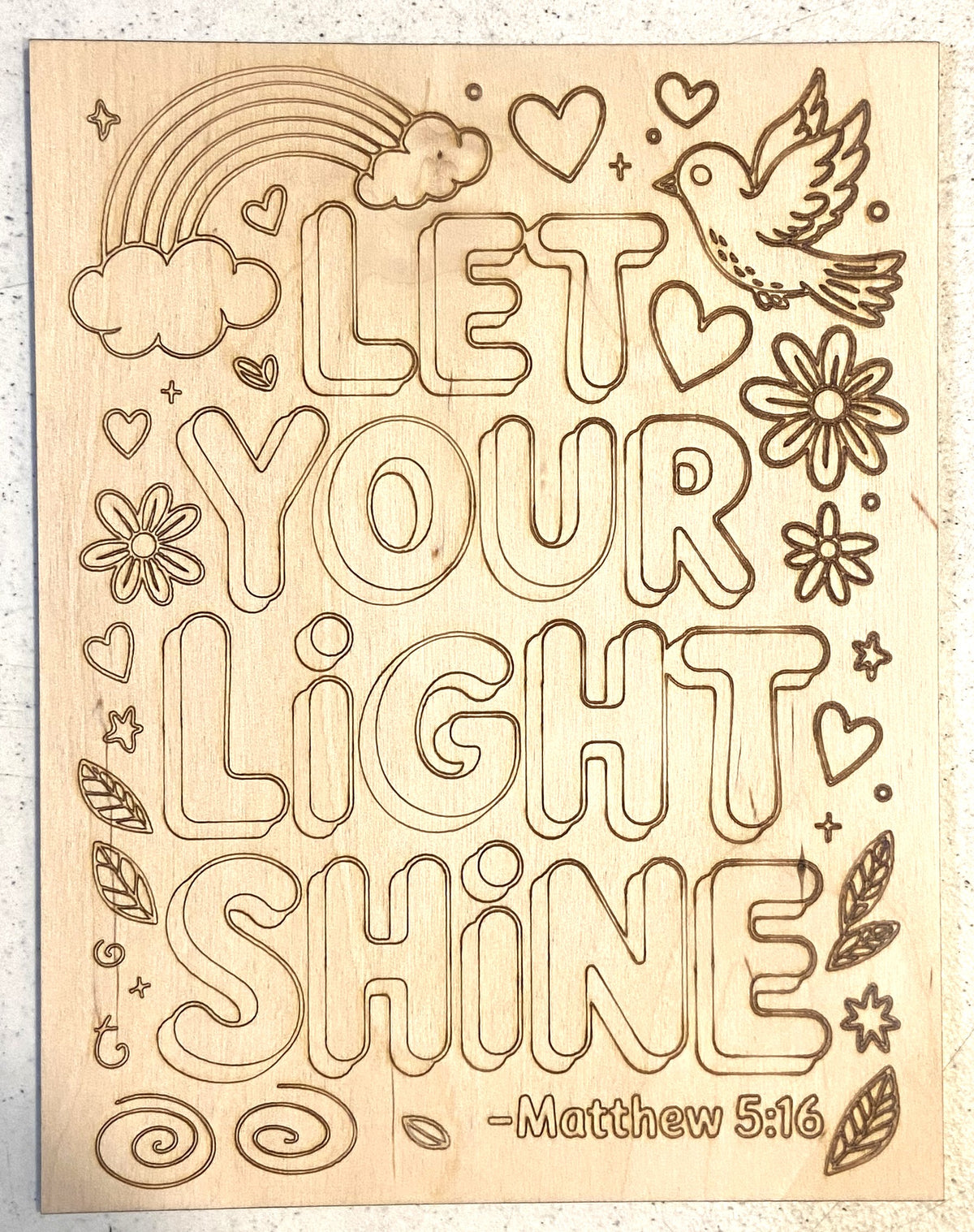 Ready to Paint Plywood 7" x 9" Coloring Boards - Let Your Light Shine - S621
