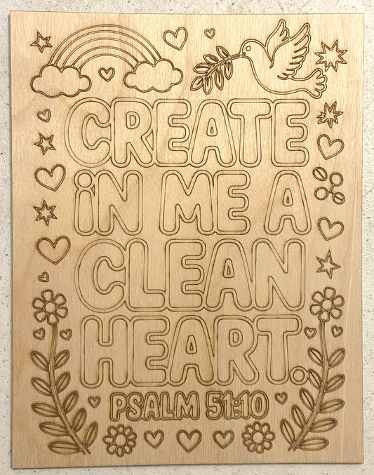 Ready to Paint Plywood 7" x 9" Coloring Boards - Create in Me A Clean Heart - S623