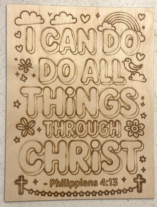 Ready to Paint Plywood 7" x 9" Coloring Boards - I Can Do All THings - S624