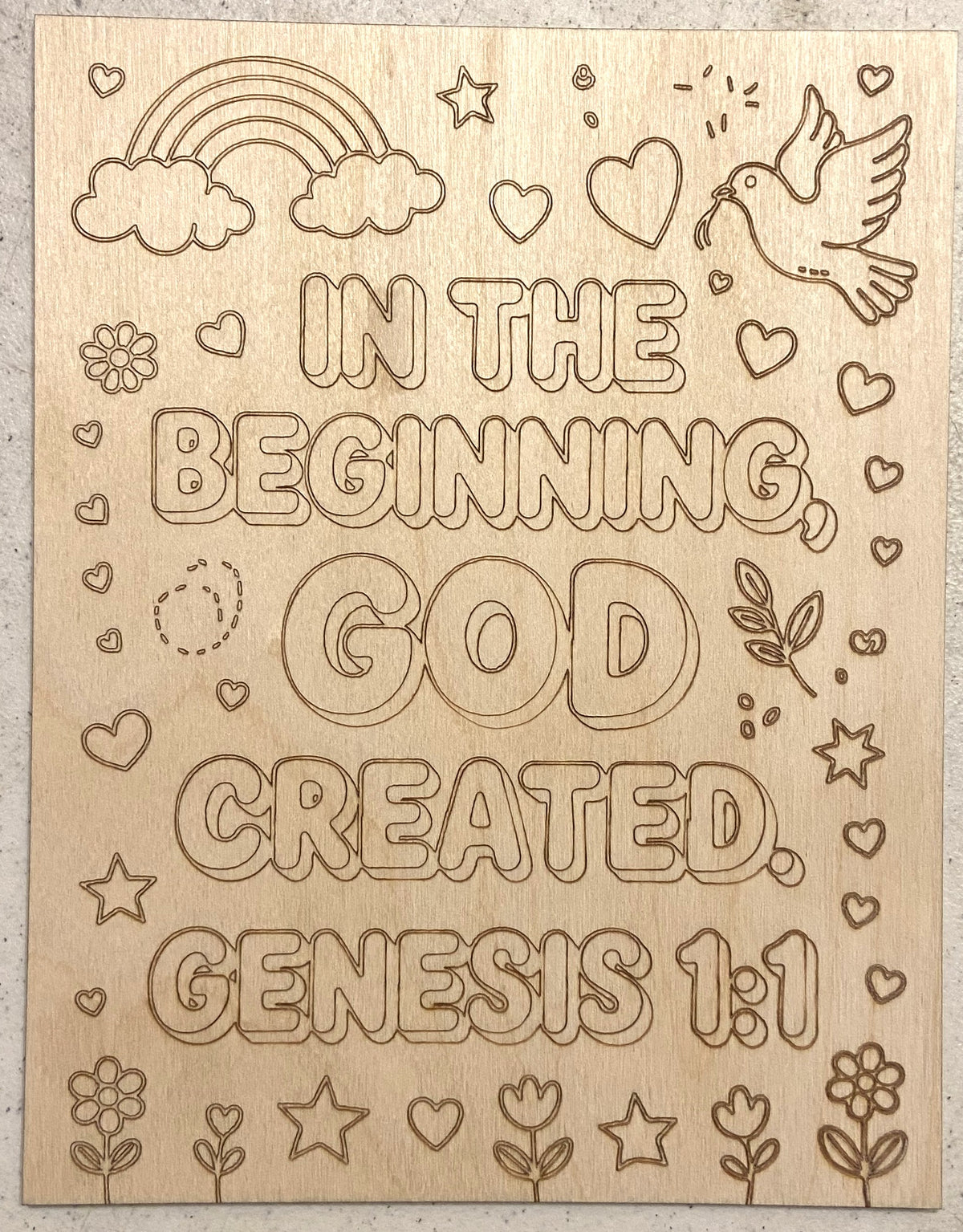 Ready to Paint Plywood 7" x 9" Coloring Boards - In THe Beginning GOD - S626