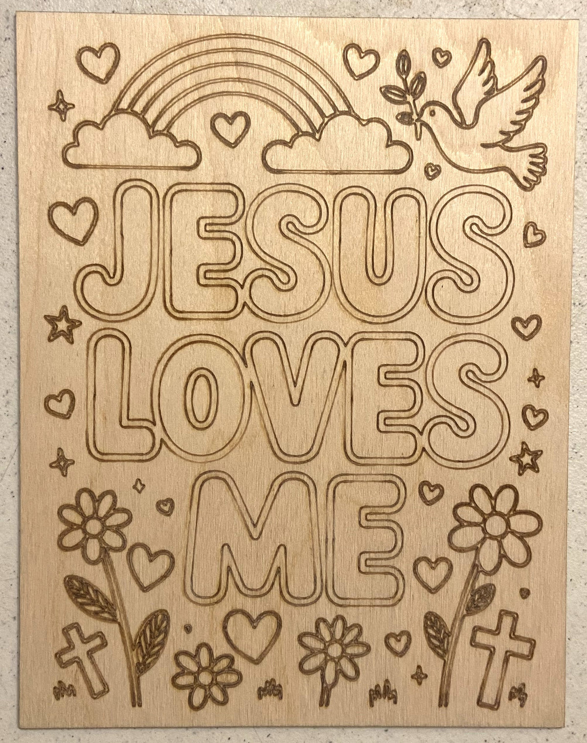 Ready to Paint Plywood 7" x 9" Coloring Boards - Jesus Loves Me - S630