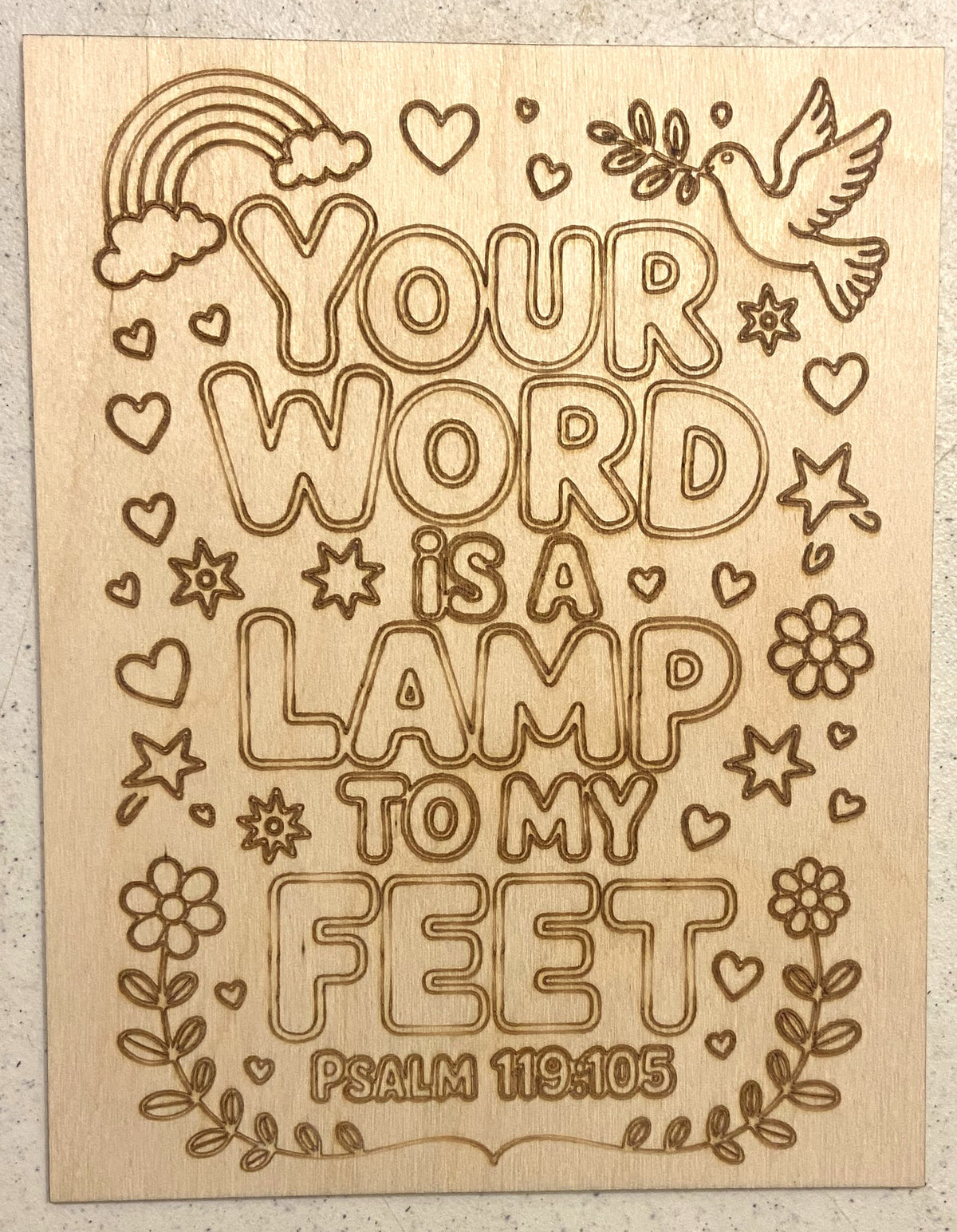 Ready to Paint Plywood 7" x 9" Coloring Boards - Your Word Is A Lamp - S631