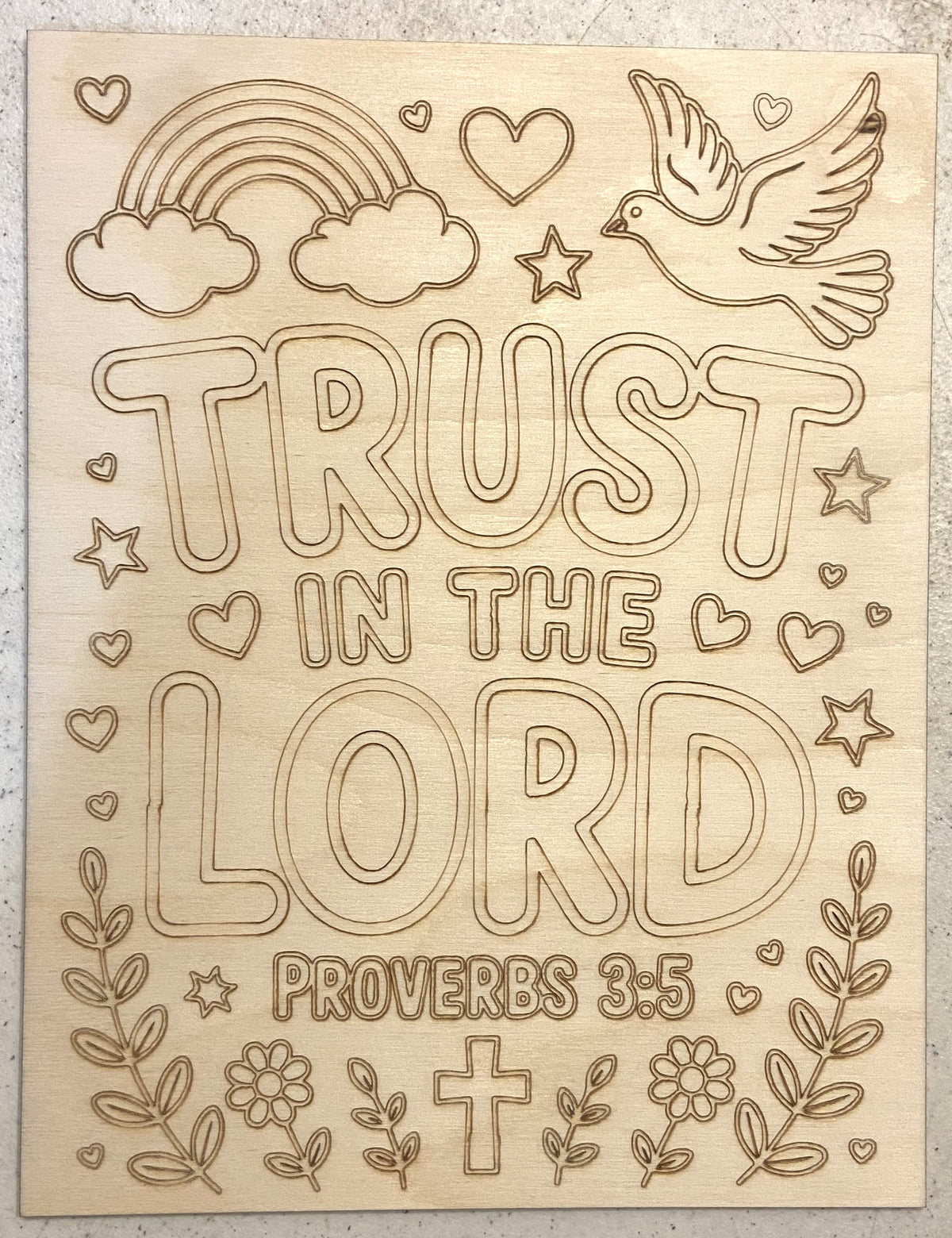Ready to Paint Plywood 7" x 9" Coloring Boards - Trust In The Lord - S633