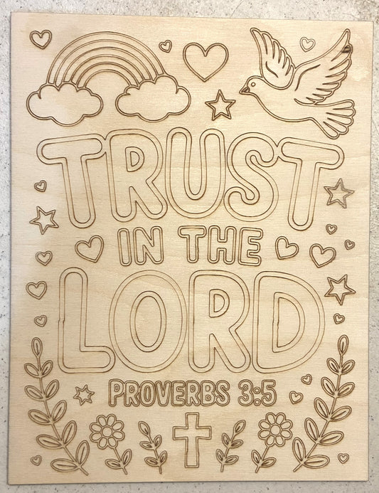 Ready to Paint Plywood 7" x 9" Coloring Boards - Trust In The Lord - S633