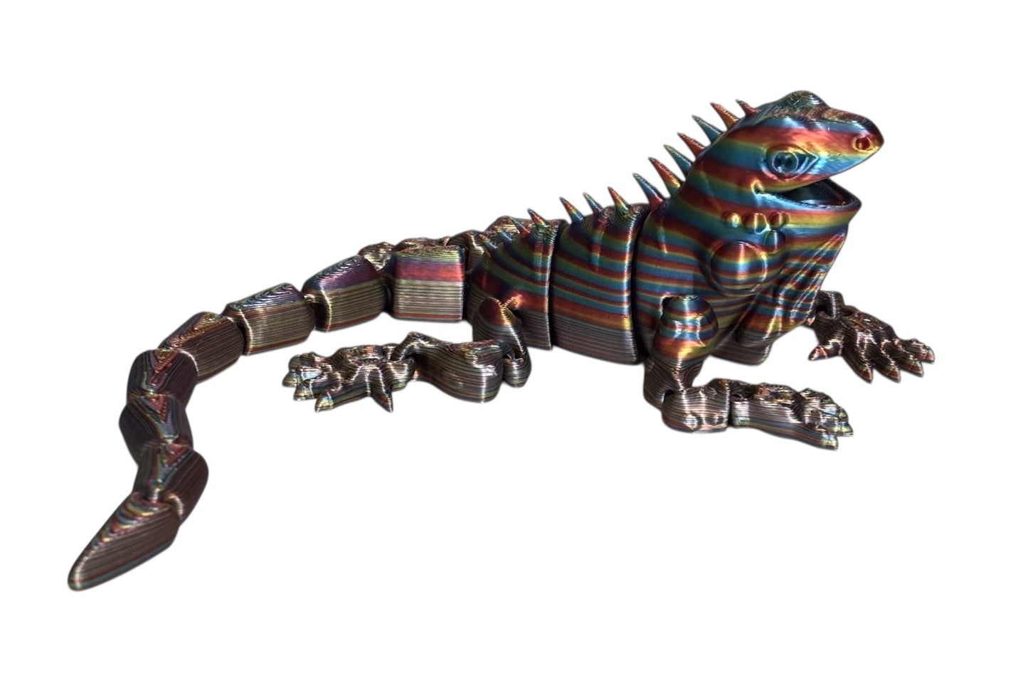 3D Printed - 8" Iguana - Firework Stripe