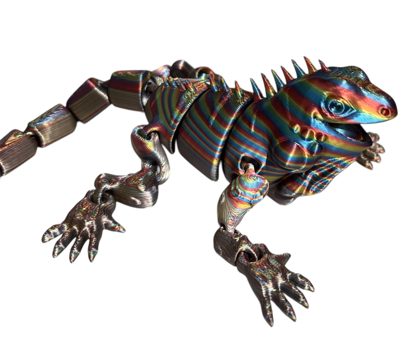 3D Printed - 8" Iguana - Firework Stripe