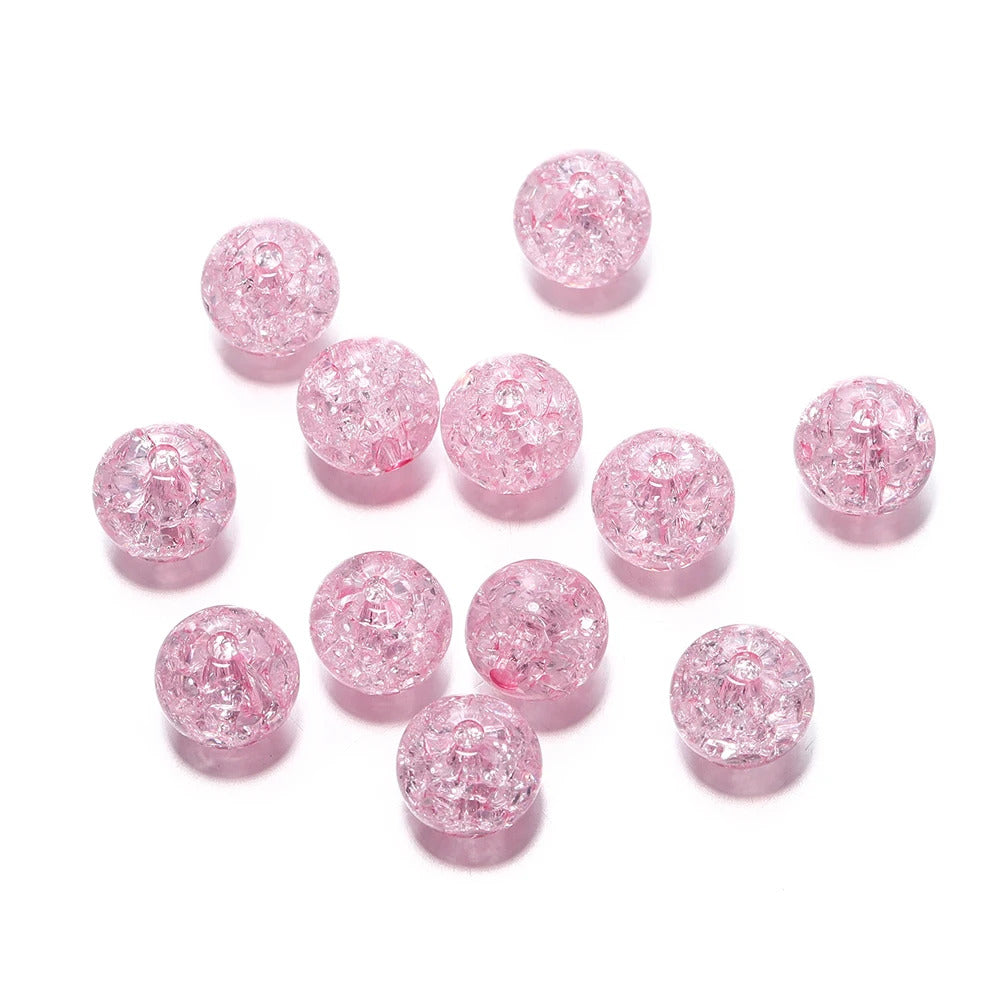 10mm Cracked Crystal Acrylic Beads - Pink - 10/package