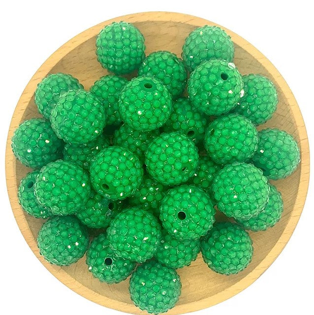 20mm Rhinestone Bubblegum Acrylic Beads - Green - 5/package