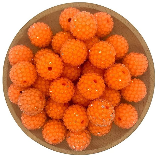 20mm Rhinestone Bubblegum Acrylic Beads - Orange - 5/package