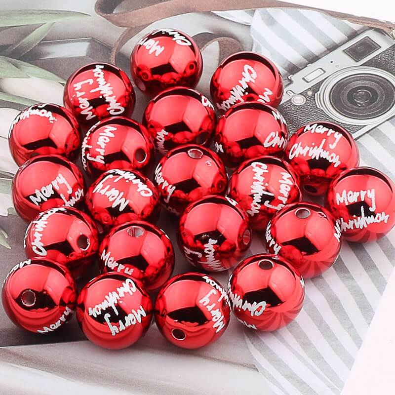 16mm Acrylic Printed Beads - Red w/Merry Christmas - 5/package AB023