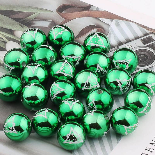 16mm Acrylic Printed Beads - Green w/Tree - 5/package AB024