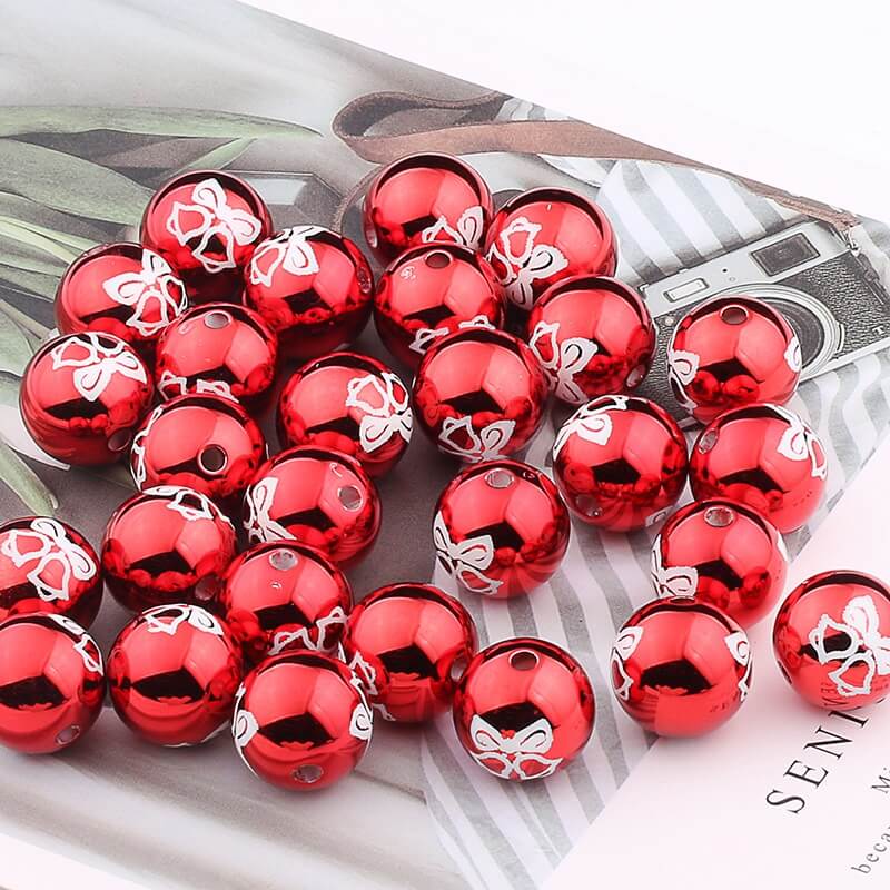 16mm Acrylic Printed Beads - Red w/Bell - 5/package AB025