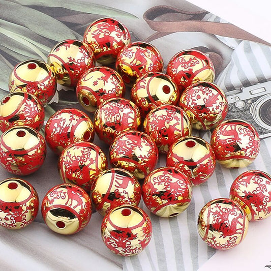 16mm Acrylic Printed Beads - Gold w/Elk - 5/package AB026