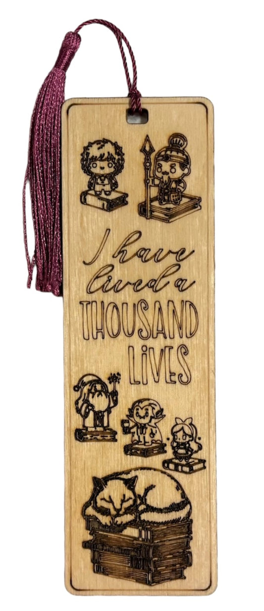 Wood Bookmark - I Have Lived A Thousand Lives - Purple Tassel