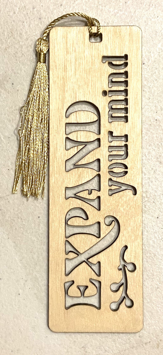 Wood Bookmark - Expand your Mind - Gold Tassel